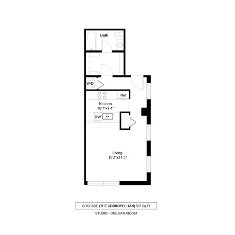 Floor plan for studio, 1 bath, 507 sqft